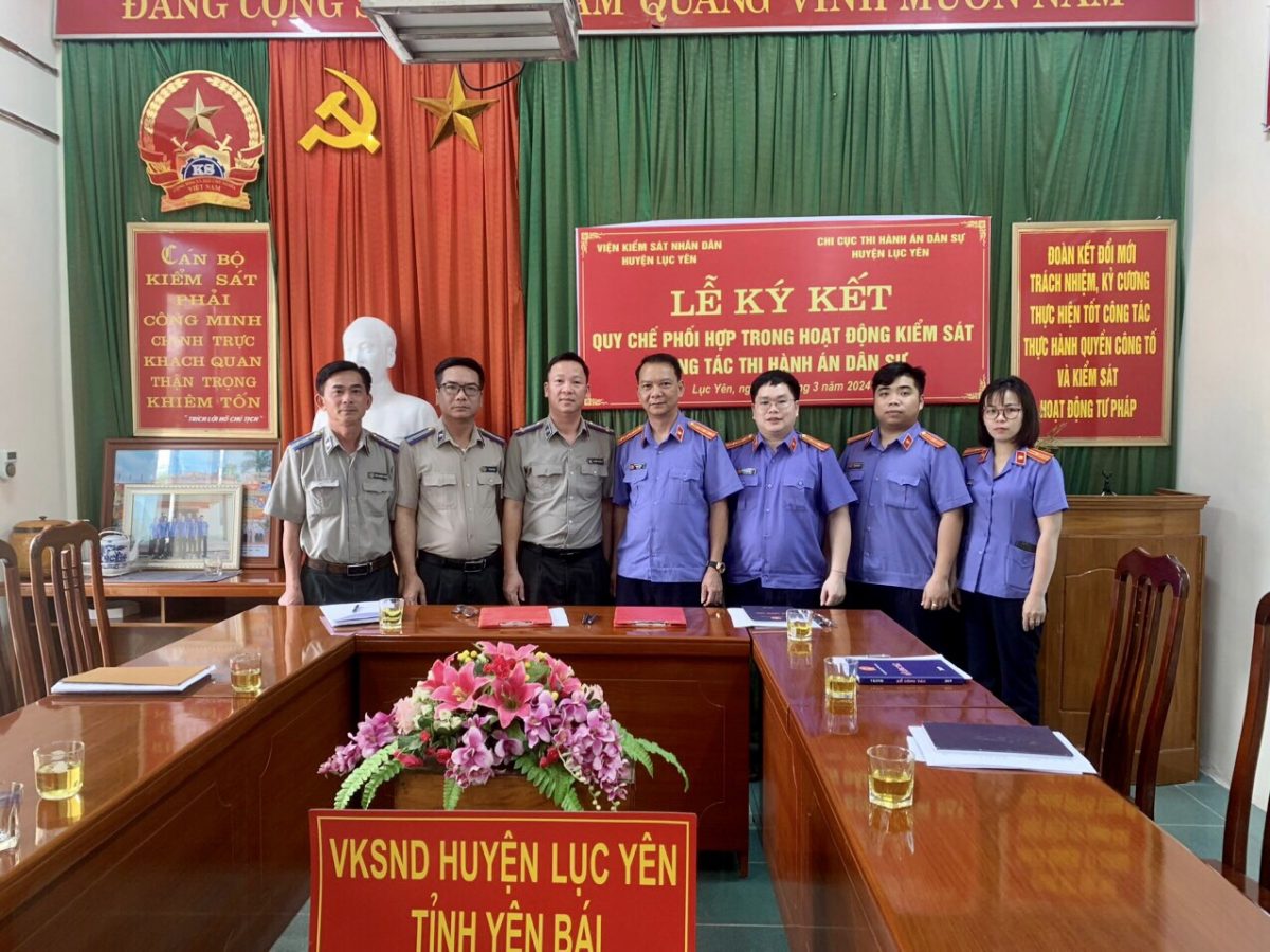 Lễ ký kết Quy chế phối hợp liên ngành trong công tác thi hành án dân sự giữa VKSND huyện Lục Yên và  Chi cục Thi hành án dân sự huyện Lục Yên